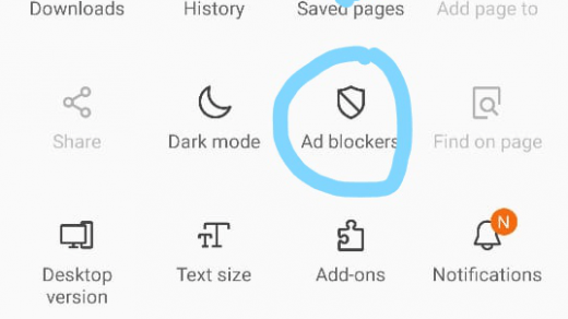 Ad blockers option in Samsung Internet