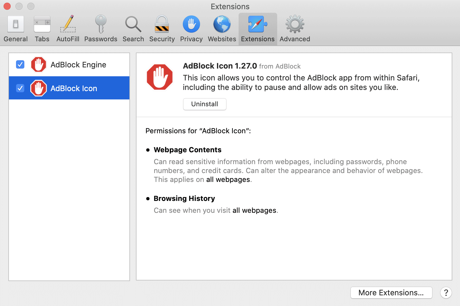 AdBlock Extension in Safari Browser