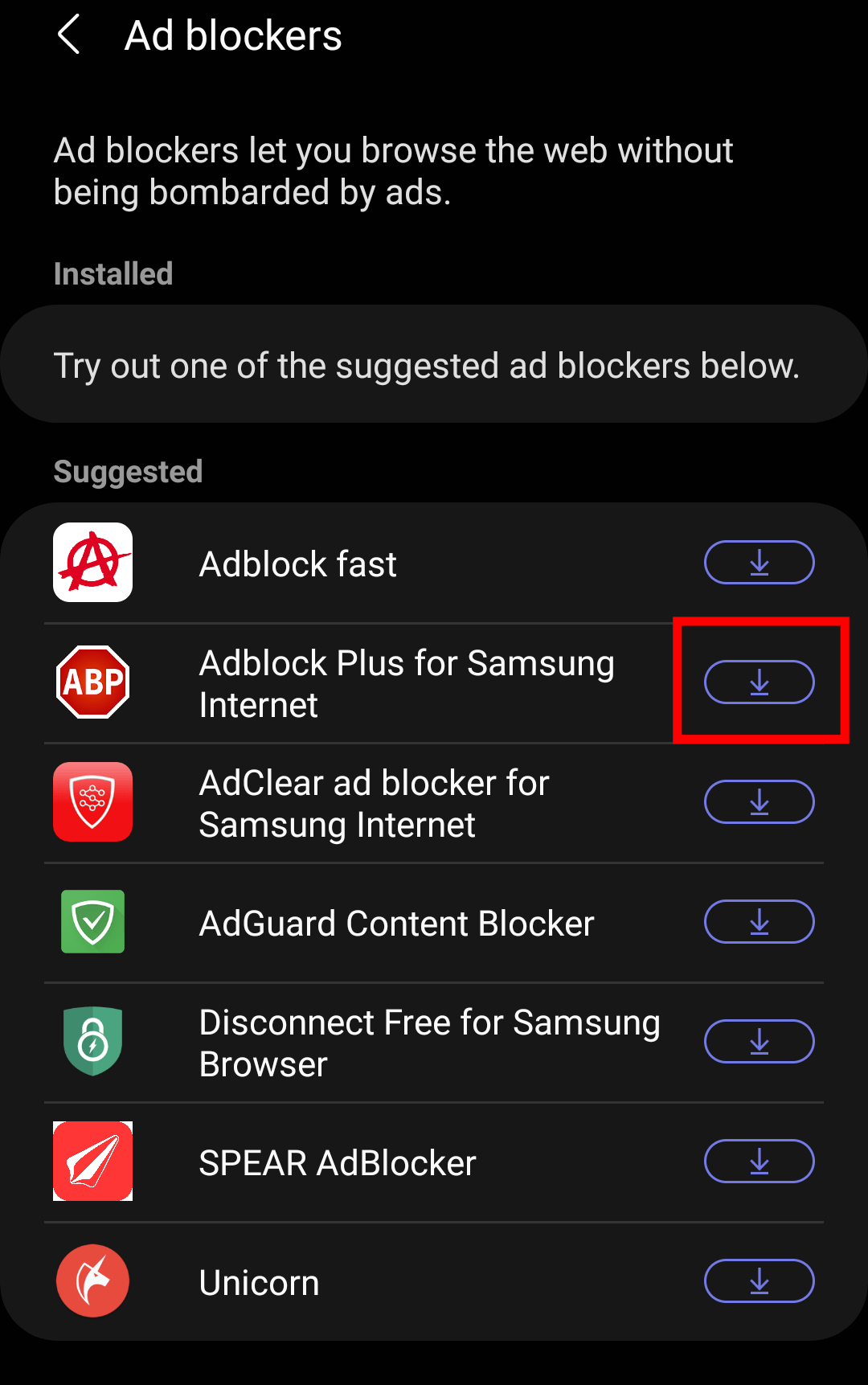 Adblock Extension Install on Samsung Internet