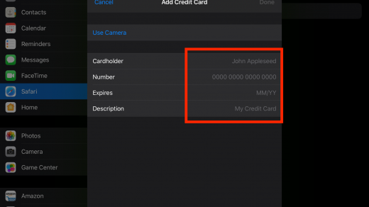 Add Credit Card Details in Safari Settings