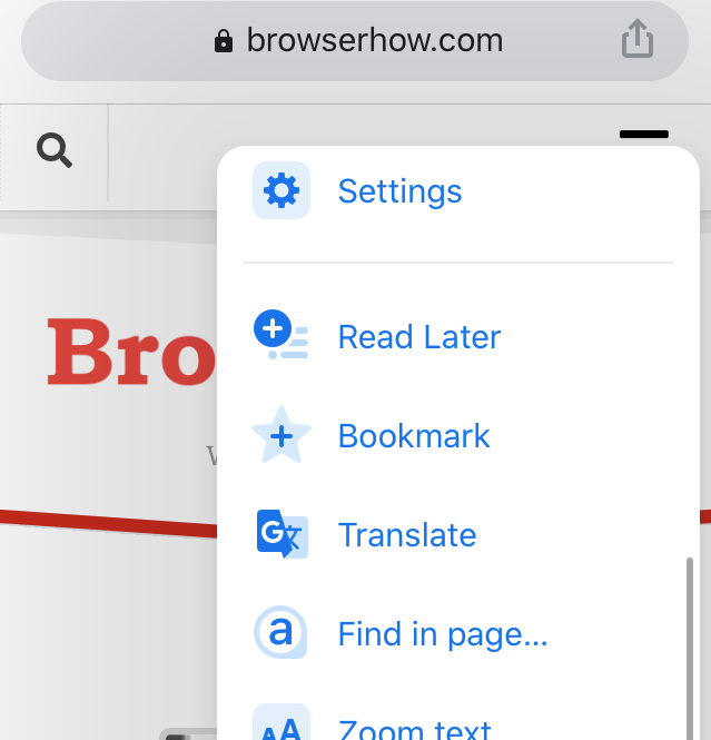 Add to Bookmark Command option in Chrome iOS