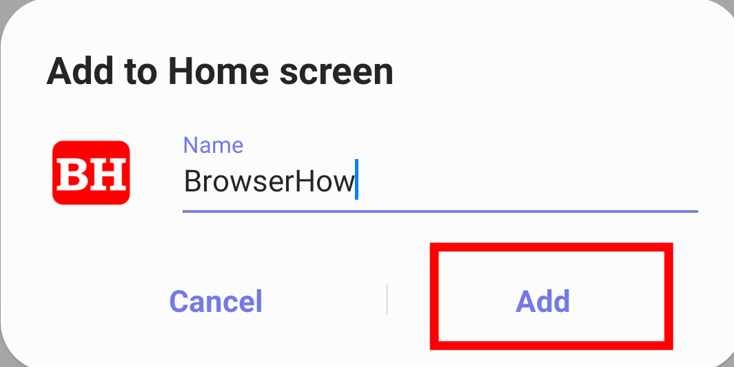 Add to Home Screen pop-up in Samsung Internet