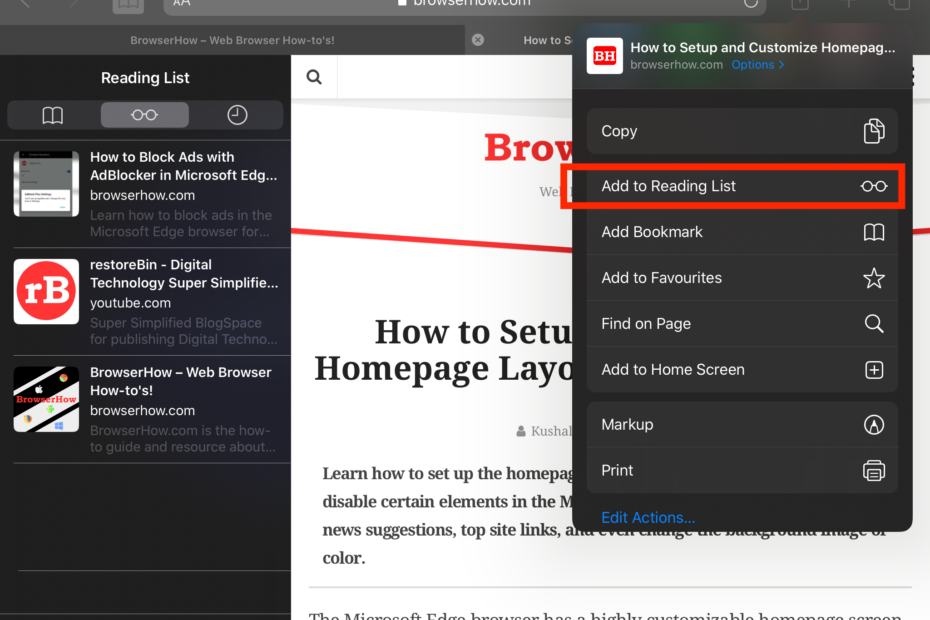 Add to Reading list for Offline access in Safari on iOS