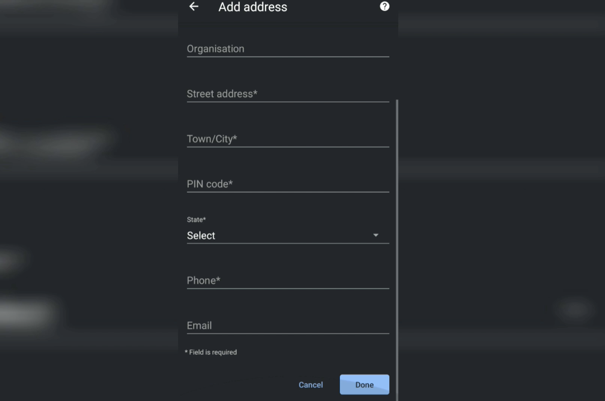 Add Address in Chrome Android
