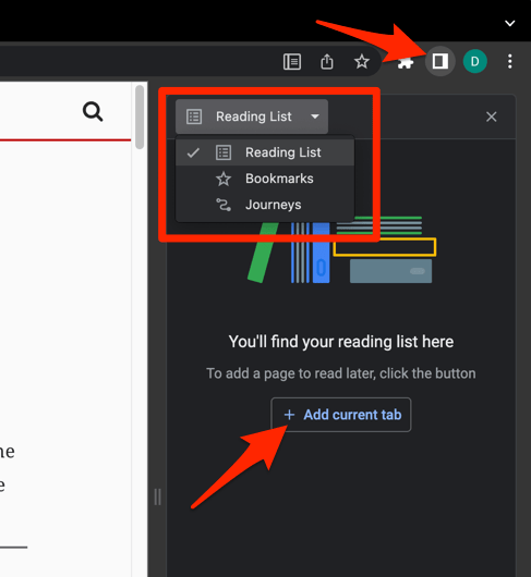 Add Pages to Reading List in Chrome Computer browser