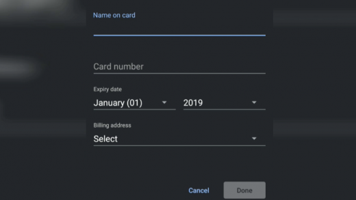 Add card details in Chrome Android