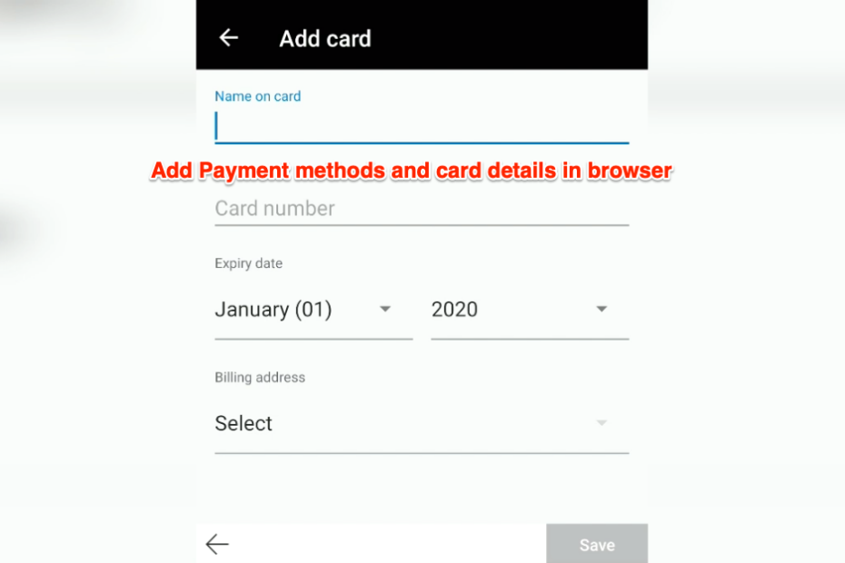 Add payment methods and card details in edge android