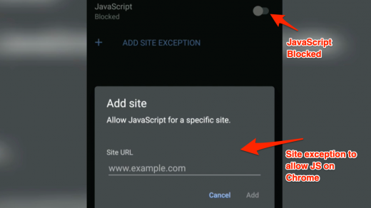 Add site exception for JavaScript on Chrome Android