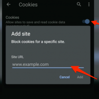 Add site exception to block cookies on chrome android