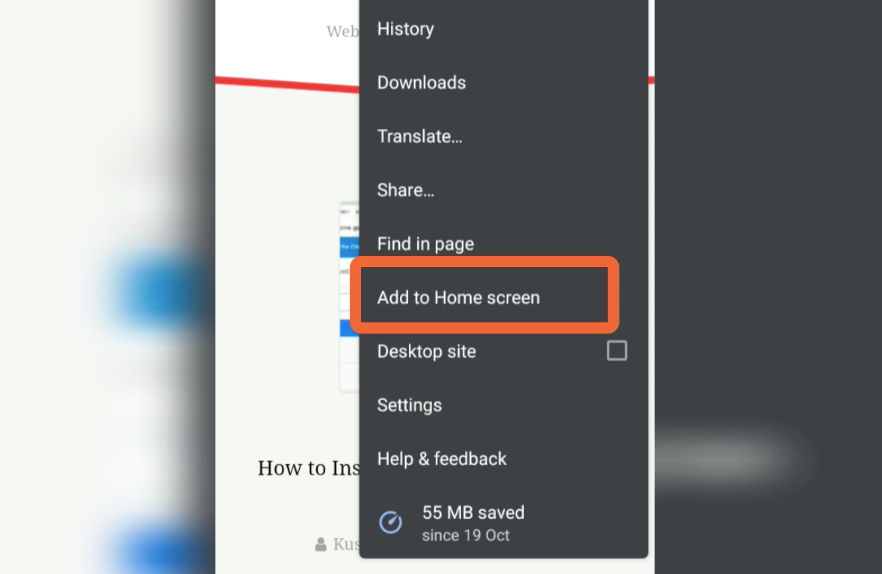 Add to Home screen Chrome Android