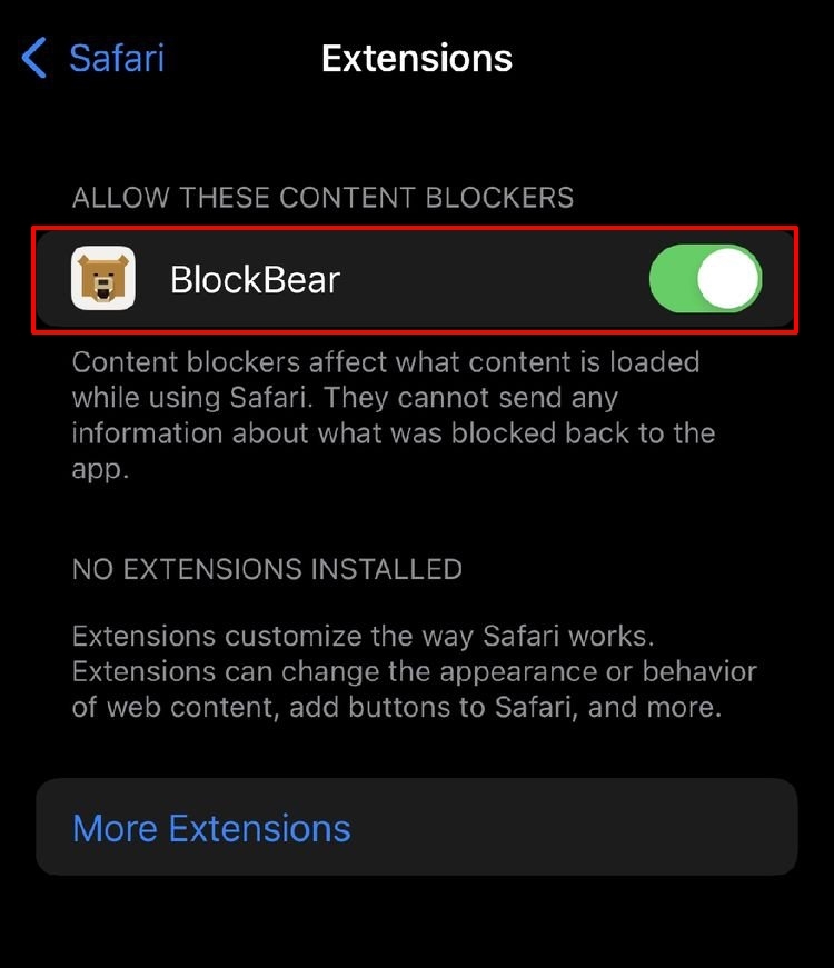 Allow BearBlock Extension on Safari iPhone