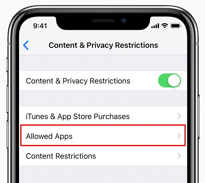 Разрешить приложениям в ограничении содержимого и конфиденциальности в iOS