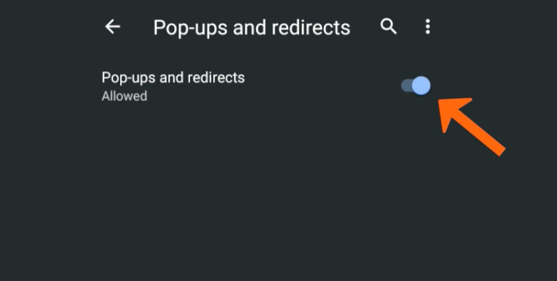 Allow pop-ups and redirects on Chrome Android