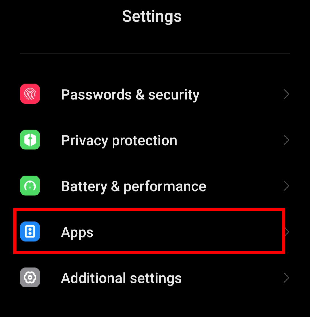 Android Apps Settings menu