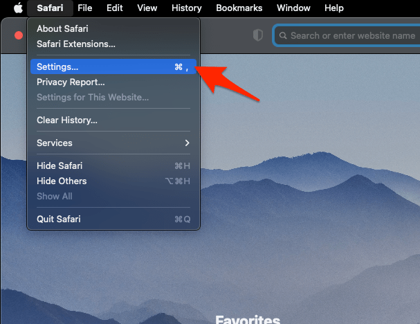 Apple Safari Settings menu