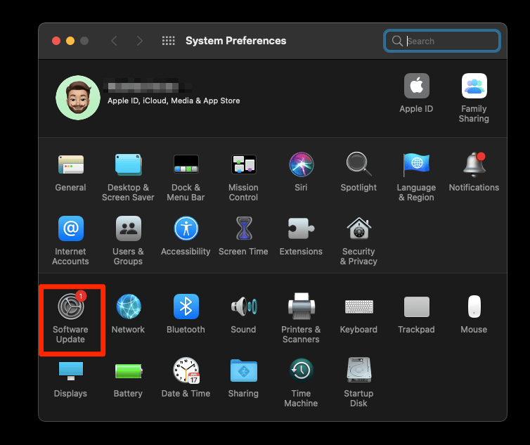 Apple System Preferences Software Update menu