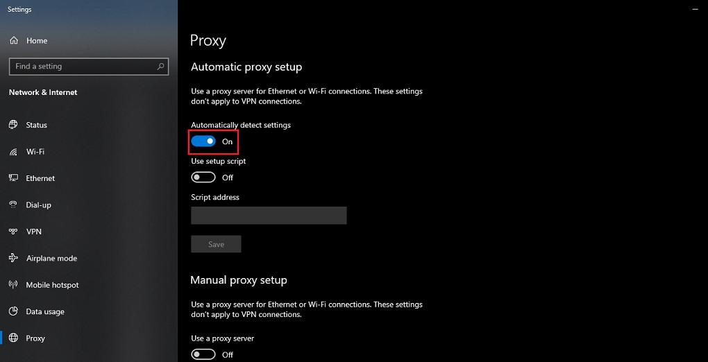Automatic proxy setup in windows OS