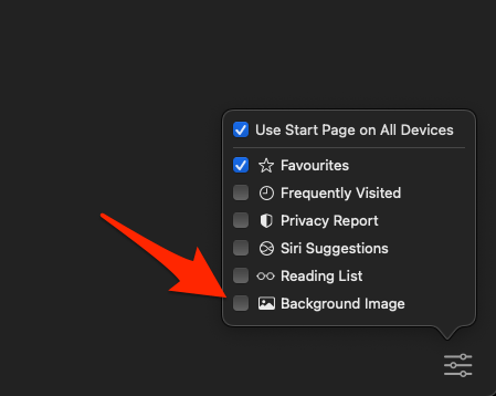Background image option in Safari Start Page customize menu