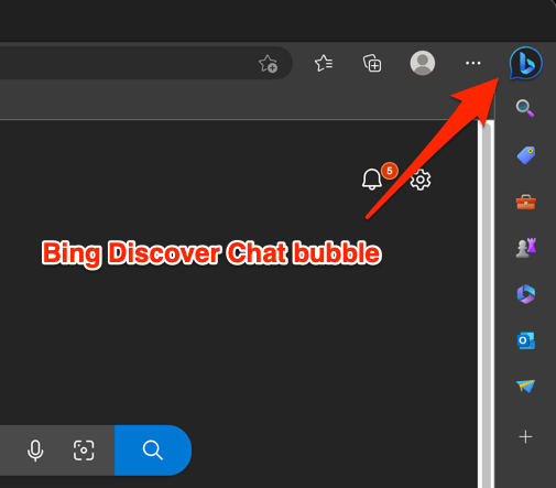 Bing Discover Chat bubble on Edge browser