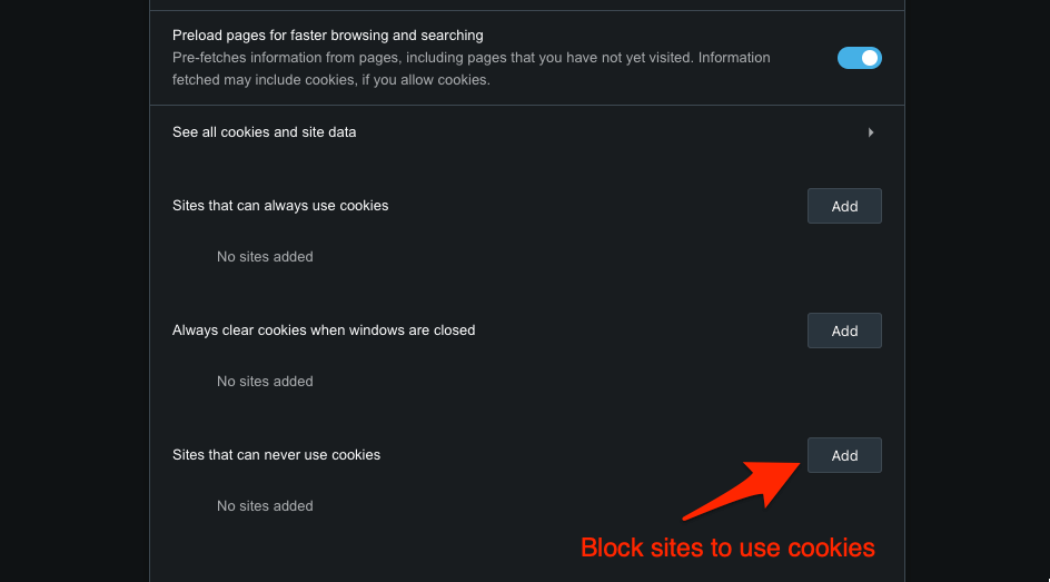 Block Cookies Settings for specific website on Opera browser