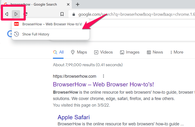 Brave Browser History from Navigation command