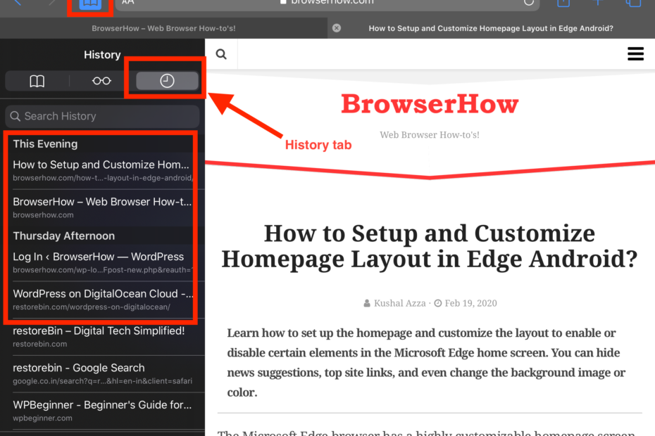 Browser History for Reopen Closed Tabs in Safari iOS