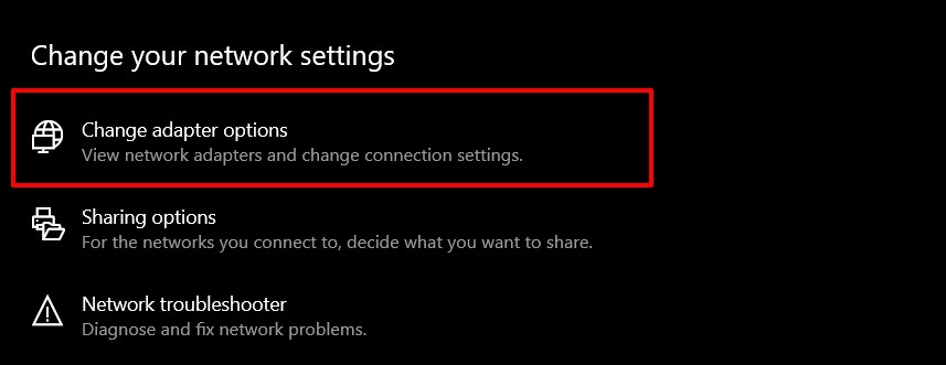 Change Adapter Settings in Windows OS