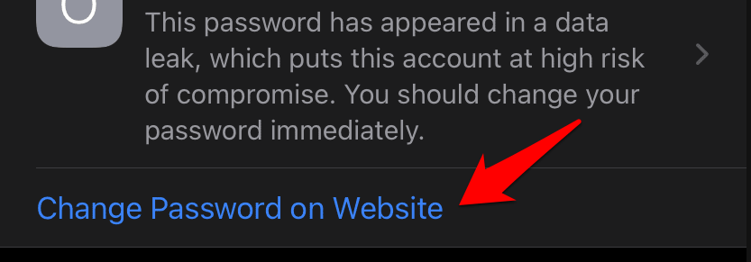 Change password on Website link in Safari iPhone