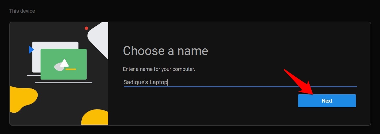Choose Name for Remote Desktop connection