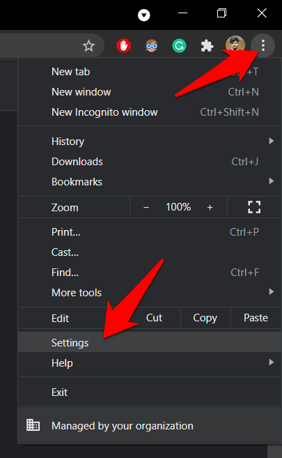 Chrome Settings menu under More options