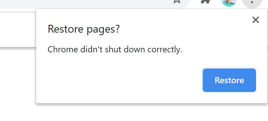 Chrome не завершил работу правильно ошибка