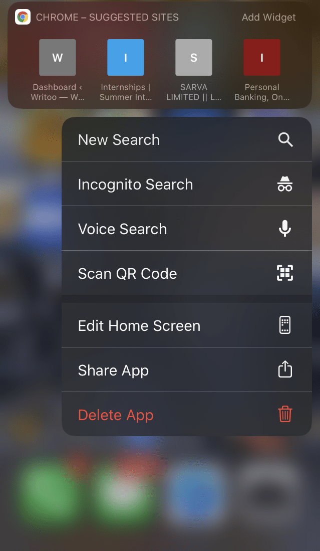 Chrome iOS 3D Touch Options