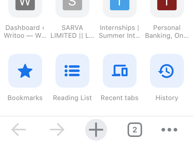Chrome iOS Bookmarks Menu on Homepage screen