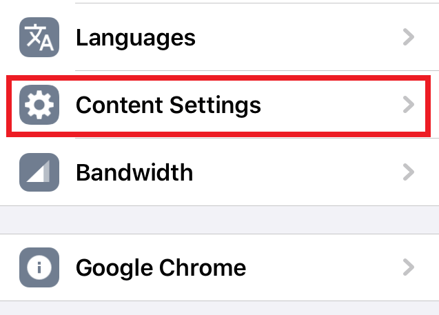 Chrome iOS Content Settings Option