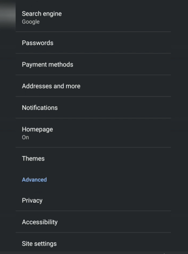Chrome for Android Settings Options