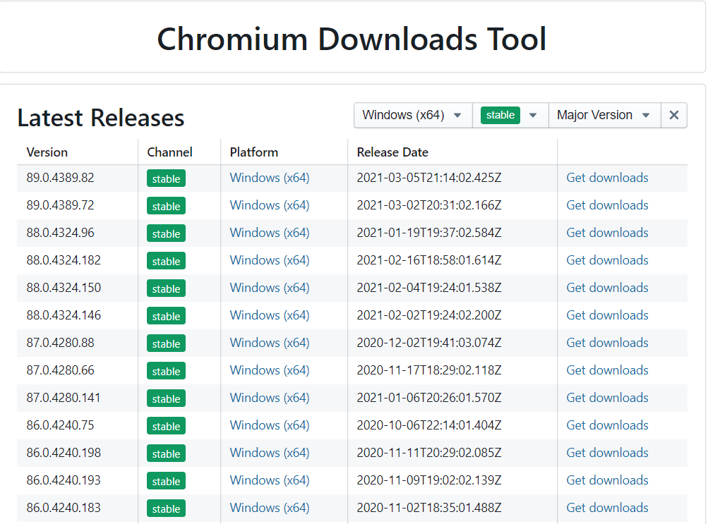 Инструмент загрузки Chromium для старых версий
