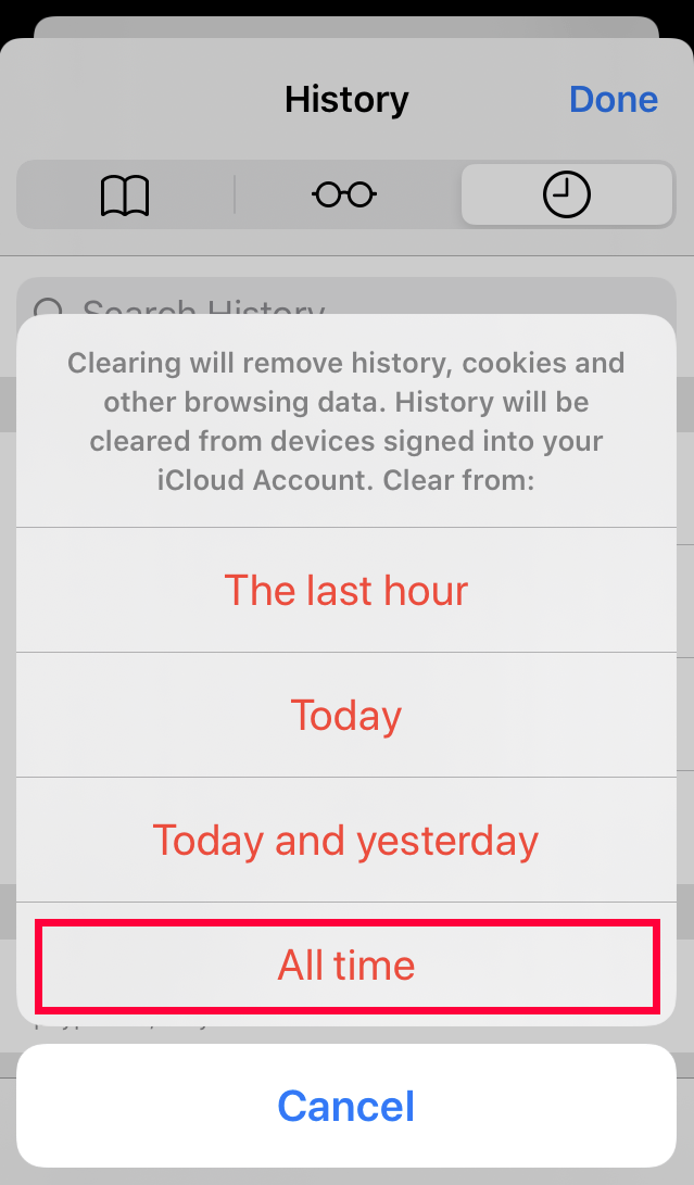 Очистить историю всего времени с iOS