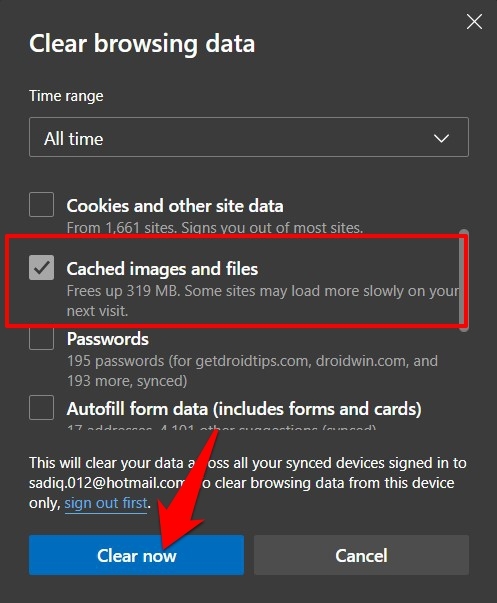 Clear Cache and Image files from the Microsoft Edge browser