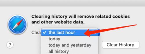 Clear History for Last One Hour option in Safari Mac