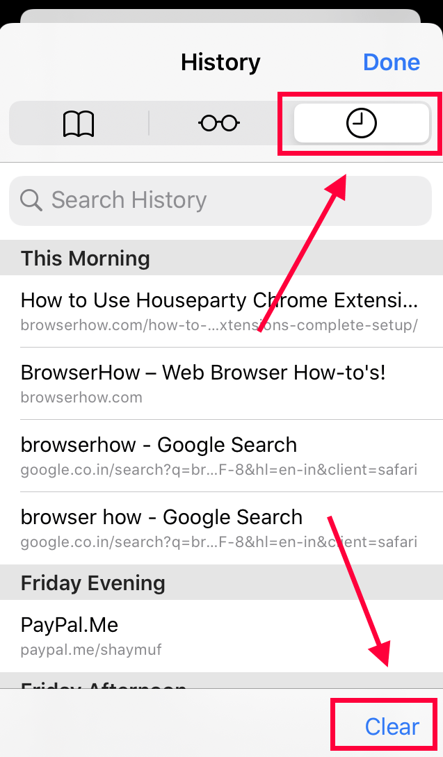 Очистить историю из Safari iOS