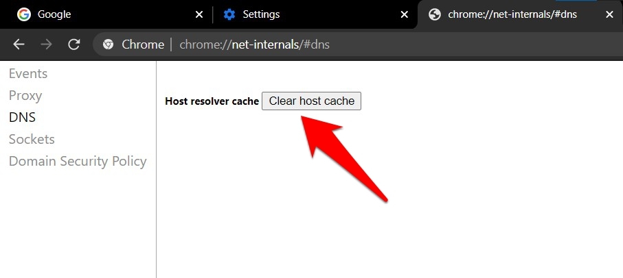 Clear Host Cache DNS address from Chrome