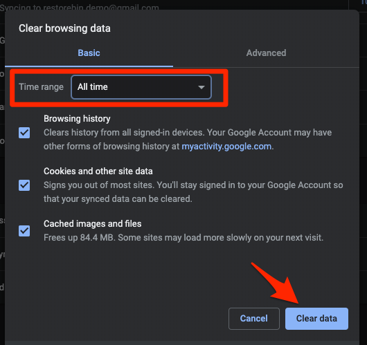 Clear Browsing Data in Google Chrome