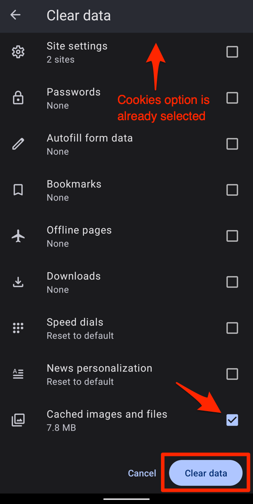 Clear Cookies and Cached data from the Opera browser on Android