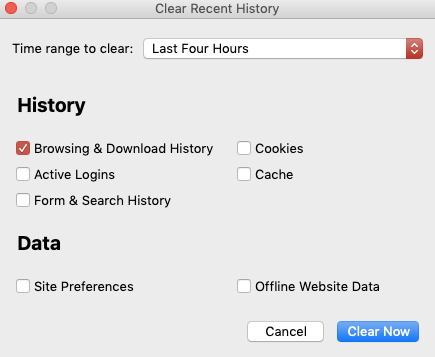 Clear Recent History with Browsing and Download History Enabled