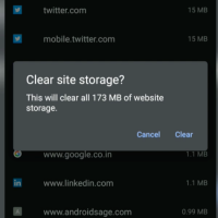 Clear all Site Storage Chrome Android