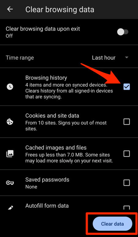 Clear browsing History from Edge for Android