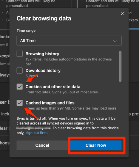 Clear browsing data cookies and cache from Edge computer