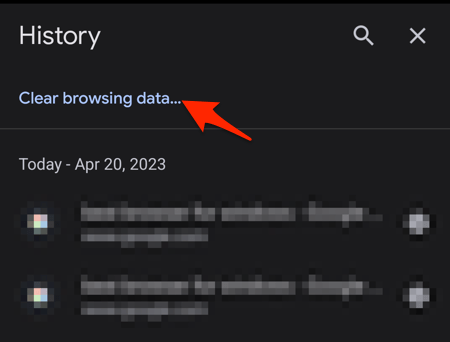 Clear browsing data option in History page in Chrome for Android