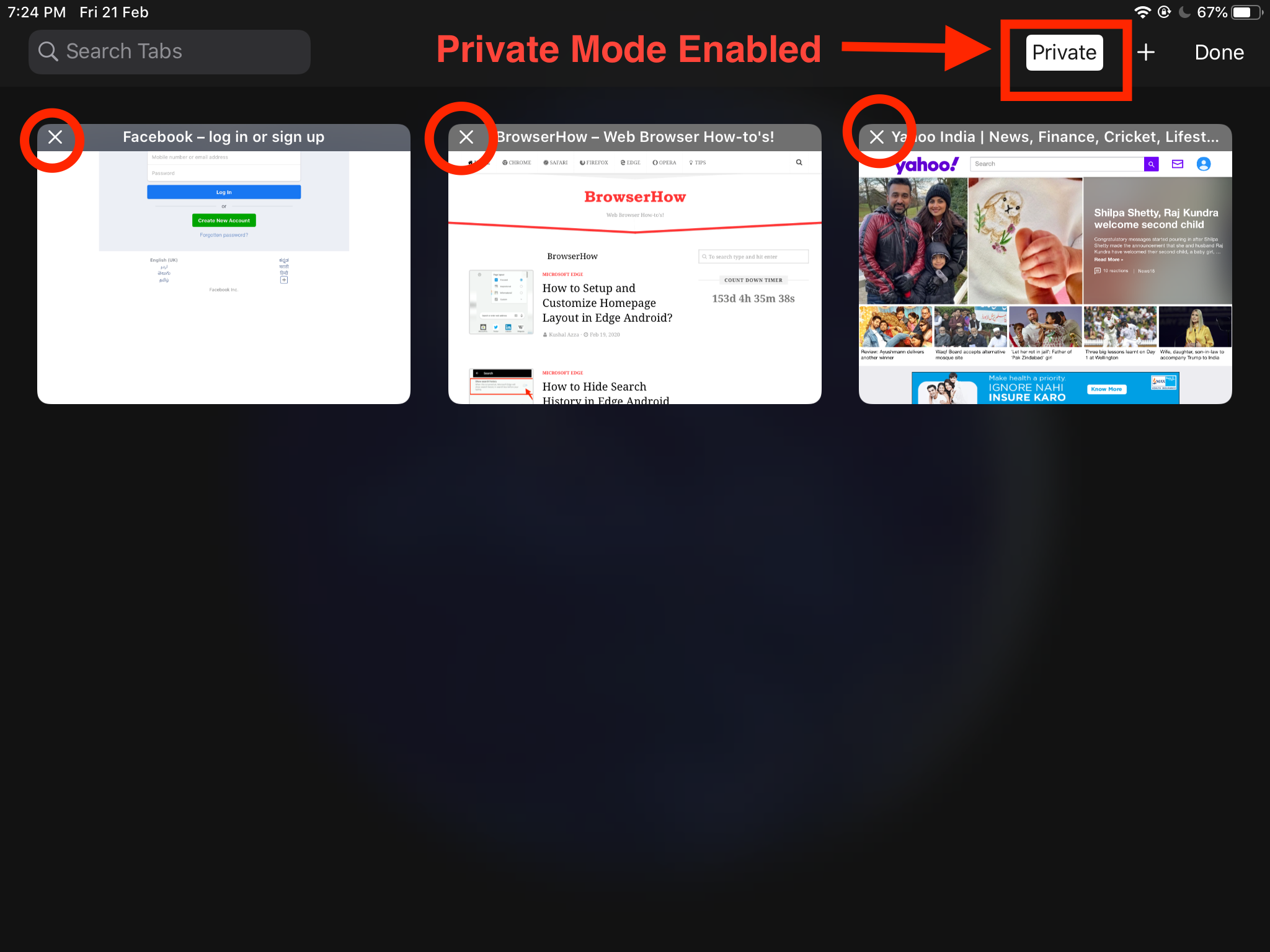 Close Private Browsing Tab in Safari on iPad OS