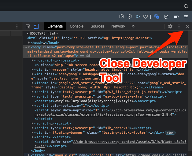 Close Developer Tools on Opera Browser